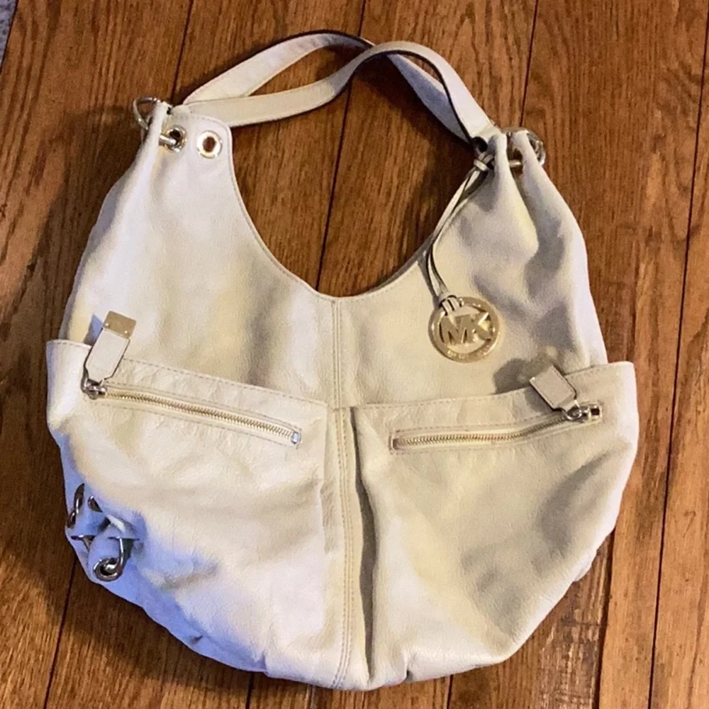 Michael Kors Layton Vanilla Genuine Leather Large Shoulder Tote Hobo Bag